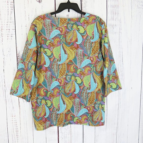 Brown and Aqua Paisley Leaf Floral Summer Fall Blouse.........425 - Picture 2 of 7